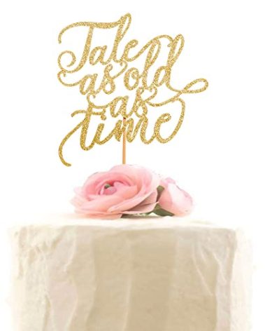 Tale As Old As Time Wedding Cake Topper - Beauty and Beast Cake Toppers (Gold Glitter)