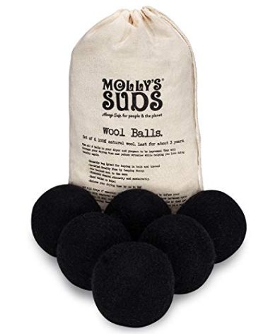 Molly's Suds Wool Dryer Balls | XL, Premium Organic Fabric Softener, Hypoallergenic, Hand-Felted, Reusable, Reduce Drying Time | Black, Set of 6