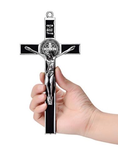 Wellcho Black Enamel Crucifix Wall Cross -Saint Benedict Metal Wall Art-7 Inch Cross Give Blessing and The Spiritual Sacred:Faith Gift for your Acquaintances