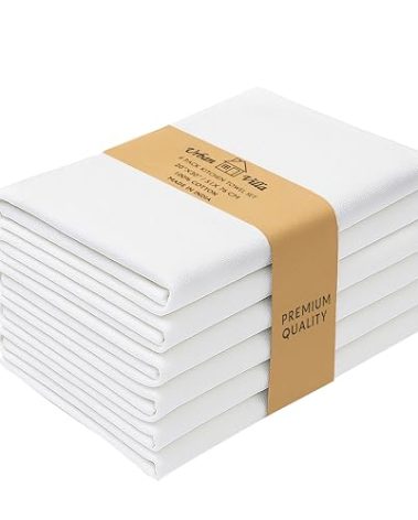 Urban Villa White Kitchen Towels 100% Cotton Highly Absorbent Dish Towels for Kitchen 20X30 Inches(Set of 6) Multi-Purpose Solid Dish Cloths With Hanging Loop for Cleaning Dinnerware Glass Hand Towels