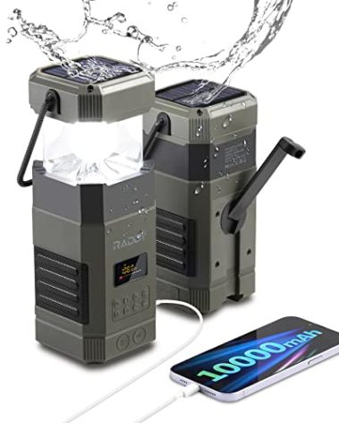 [10000mAh Waterproof] Raddy SL10 Emergency Radio, Hand Crank Solar Camping Lantern, IPX6 Wireless BT Speaker, AM FM NOAA, Flashlight, SOS Alarm for Power Outage Camping