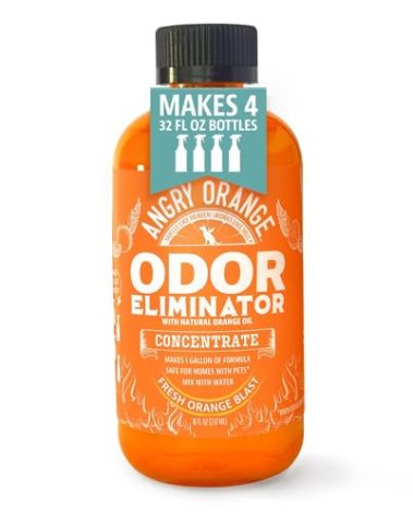 Angry Orange Pet Odor Eliminator for Home - 8oz Dog and Cat Pee Smell Remover for Carpet, Grass, Tile and Furniture - Citrus Concentrate, Makes 128oz of Liquid
