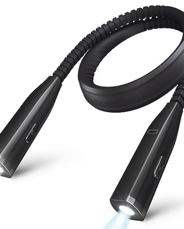 LEPOWER-TEC Reading Neck Light, 3-Color & 5-Brightness, Book Light for Reading in Bed, Rechargeable Lamp with Comfortable Silicone Arm, Eye-Caring Neck Lamp for Reading, Knitting, Crafting