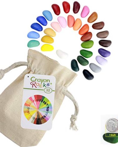 Crayon Rocks, Crayons in a Rock Shape, 32 Count, Tripod Grip Made for Handwriting Development in Kids and Toddlers, Fun & Educational, Creative Activity, Comes in a Muslin Bag - 32 Colors