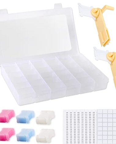 Epesl Embroidery Floss Organizer Box Tools - Bobbin Winder, 1 Removable 36 Compartments with 120 Floss Bobbins and Stickers for Craft DIY Cross Stitch Thread Sewing Bead Jewelry Diamonds Storage