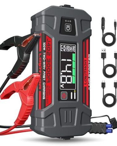 LOKITHOR J402 Jump Starter 3000A 12V 24000Amh Portable Lithium Car Battery Booster Pack for Upto 9.0L Gas and 7.0L Diesel Engines, Jump Box and Jumper Cables, 100W Fast Charging, Smart Digital Screen