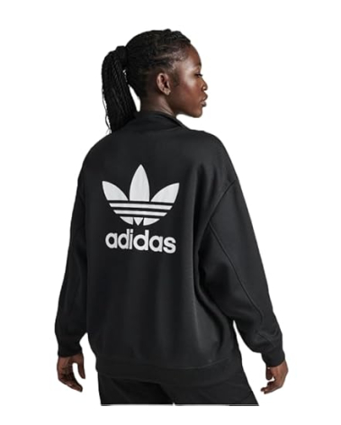 ADIDAS ORIGINALS WOMEN'S ADICOLOR OVERSIZED HALF-ZIP SWEATSHIRT, BLACK, SMALL/MEDIUM (S/M)