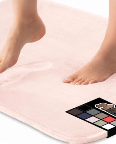 GORILLA GRIP Memory Foam Bath Mat, Soft Absorbent Velvet Bathroom Mats, Durable Dots on Underside, Machine Washable Bathmat, Carpet Rug Room Decor for Shower Tub Floor RV, 24x17 Rugs, Pink