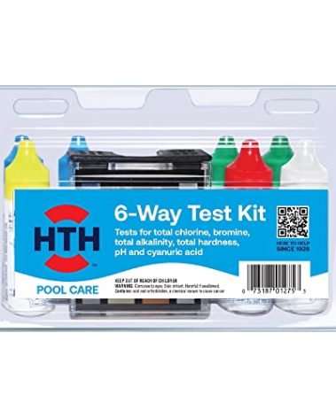 HTH 1275 Swimming Pool Care 6-Way Test Kit, Swimming Pool Water Chemical Tester, 100 Tests