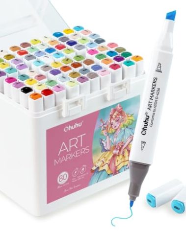 Ohuhu Markers for Starters, 80-color Chisel & Fine Dual Tips Alcohol Markers Coloring Illustration Sketching Alcohol Art Marker Set for Adult Beginner, Great Value Pack for Students' Art Class -Manoa