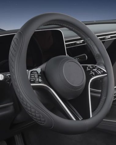 TAUYANG Leather Steering Wheel Cover Compatible with Mazda CX50/CX-50 CX5/CX-5 CX30/CX-30 CX3/CX-3 CX9/CX-9 Mazda 3 Mazda 5 Mazda 6 MX-5 Miata CX-7 RX-8 GT GS Sport Touring Accessories, Black