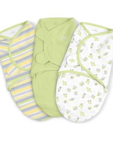 SwaddleMe by Ingenuity Original Swaddle, 100% Cotton, Improves Sleep & Calms Startle Reflex, 0-3 Months, 3-Pack - Busy Bees