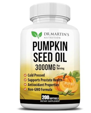 3000mg Cold Pressed Pumpkin Seed Oil | DHT Blocker | Promotes Hair Growth | Supports Heart, Skin, Prostate & Urinary Health | Contains Vitamins, Minerals & Omega 3, 6 & 9 For Anti-Aging | 200 Softgels