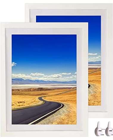 12x16 Picture Frame Wood Diamond Painting Frame 30x40cm Display 10x14 in / 25x35cm with Mat or 12 x 16 in / 30cm x 40cm Without Mat Diamond Art Frame Poster Photo Gallery Wall Frame - Set of 2 White