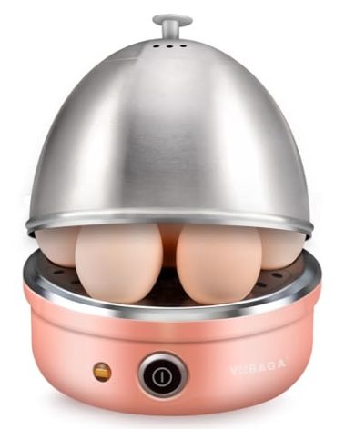 VOBAGA Electric Egg Cooker, Rapid Egg Boiler with Auto Shut Off for Soft, Medium, Hard Boiled, Poached, Steamed Eggs, Vegetables and Dumplings, Stainless Steel Tray with 7-Egg Capacity, Pink