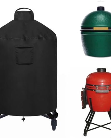 WOMACO Cover for Large Big Green Egg Waterproof Ceramic Grill Cover Heavy Duty Outdoor Small Medium XL Smoker Green Egg Ventilated Protective Covers (Large, Black)