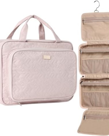 NISHEL Hanging Travel Toiletry Bag, Visible Makeup Organizer, Cosmetic Case for Journey Accessories, Bathroom Shower, Pink