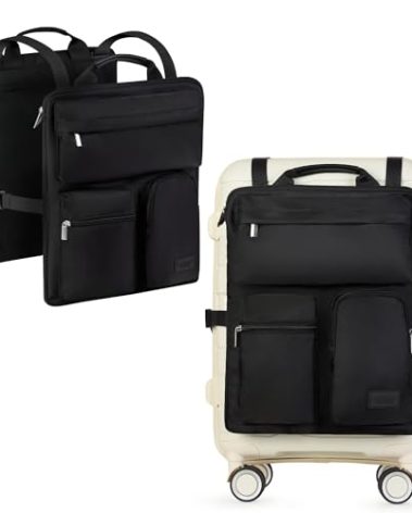 Over Luggage Organizer for Carry On Bag or Suitcase with Storage Pockets, 16” Laptop Sleeve with Handle, Travel Accessories Bag, Slide On Luggage Harness with Adjustable Straps (Black)