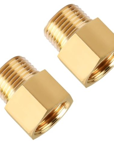 Brass Pipe Fittings, SUNGATOR 1/2 Inch Male x 1/2 Inch Female Pipe Fitting Adapters, 1/2'' NPT Male to Female Adapter, 1/2'' Brass Extension Connectors for Shower Head, Pack of 2