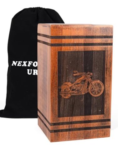 NEXFORTUNE Extra Large Urns for Human Ashes Adult Male, Cremation Urns for Human Ashes, Wooden Urn for Dad (Motorcycle Urn, 300LBS)