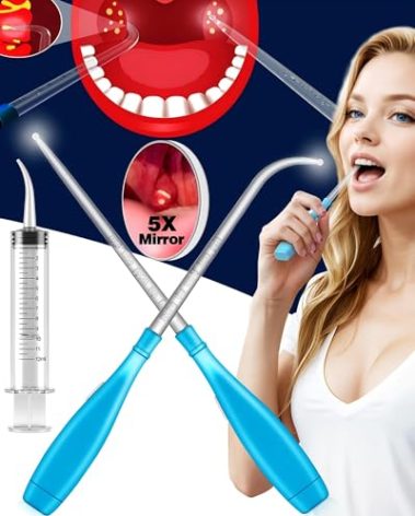 Best Tonsil Stone Remover Extended LED Light Scoop Curved Tonsil Stone Removal Kit Fast Remove Tonsil Stone Flosser Oral Irrigator Rinse Tool Syringe Fresh Breath Treatment Pick
