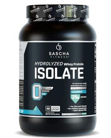 SASCHA FITNESS Hydrolyzed Whey Protein Isolate,100% Grass-Fed (2 Pounds, Coconut)