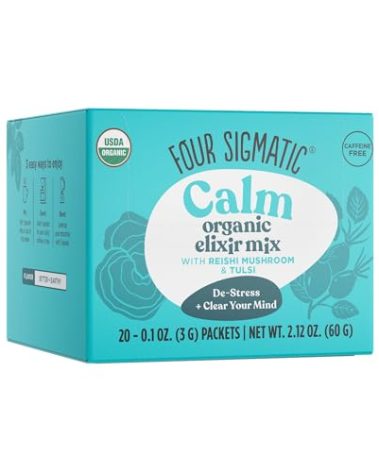 Reishi Mushroom Elixir Mix by Four Sigmatic | Coffee Alternative with Organic Reishi Mushroom Powder, Tulsi, Rose Hips & Mint | Support Stress & Sleep | Decaf, Vegan, Gluten-Free & Keto | 20 Packets