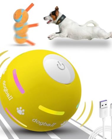 BARHOMO Dog Balls,The 3rd Generation Interactive Toys for Puppy/Small/Medium/Large Dogs,Improved Dog Rolling Effect Tennis Ball with Strap, Tough Motion Activated Automatic Moving Dog Toys (Yellow)