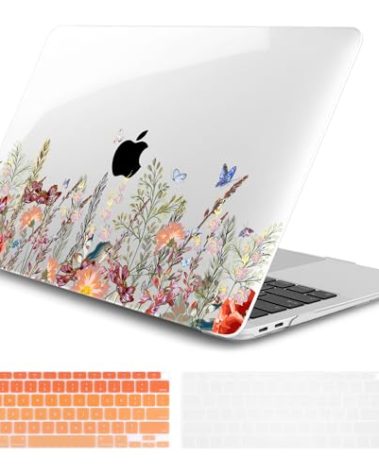 DONGKE Compatible with MacBook Air 13 inch Case 2021 2020 2019 2018 Release A2337 M1 A2179 A1932 with Retina Display & Touch ID, Plastic Hard Shell & Keyboard Cover - Floral Illustration