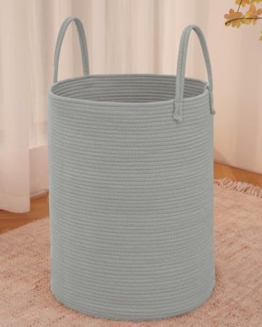 JMvicyroam Large Woven Laundry Basket Hamper,60L Cotton Rope Storage Bin for Blankets,Toys and Clothes,Decorative Tall Nursery Hamper for Living Room,Baby Nursery,Bathroom and Bedroom,Grey