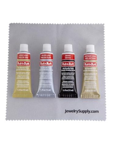 JewelrySupply Rub-N-Buff 4 Color Assortment with Premium Buffing Cloth (Silver Leaf, Antique Gold, Gold Leaf, Ebony)