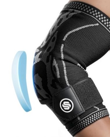 Elbow Compression Sleeve for Tendonitis , Bursitis Elbow Pad Brace – Adjustable Elbow Brace with Side Springs & Foam Padding for Olecranon Joint Pain, Arthritis, Bursa Protection, Men & Women (Black, Medium)