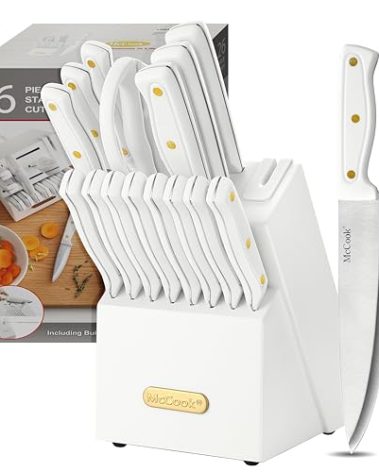 McCook® Knife Sets, White High Carbon Stainless Steel Kitchen Knife Sets with with Built-in Sharpener