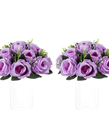 NUPTIO Artificial Flower Centrepieces for Tables - 2 Pcs Lilac Fake Flowers Roses Balls 9.5in Diameter - Silk Faux Rose Arrangement for Wedding Party Centerpiece Table Decor