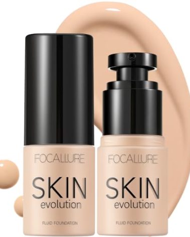 FOCALLURE 2 Pcs Liquid Foundation, Skin Evolution Foundation + Concealer, Full Coverage Foundation Makeup, Durable, Waterproof, Oil-Control, Hides Wrinkles & Lines, Warm Ivory