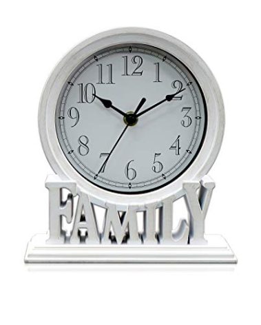 clumsy pets 6.5 Inches Mantel Clock, Vintage Non-Ticking Family Desk Table Clock Battery Operated with Quartz Movement HD Glass for Kids Bedroom Living Room Office (Distressed White)