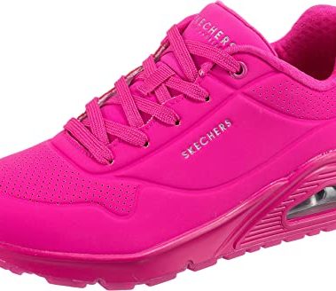 Skechers Women's Uno-Night Shades Sneaker Cooled Memory Foam, Skech-Air Midsole, Durabuck Upper, HOT Pink, 7 Wide