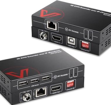 AV Access 4K HDMI USB KVM Extender TCP/IP Over Single Cat5e/6/6a/7 up to 120M(390ft), 1080P@120Hz, Plug & Play, Keyboard & Mouse Over Network, Zero Latency, 3 Ports USB Hub, DIP up to 16 Sets