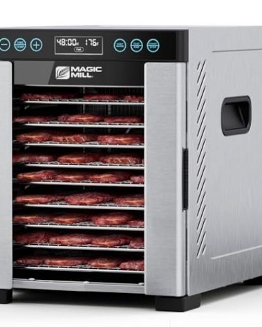 Magic Mill Pro Food Dehydrator Machine | 10 Stainless Steel Trays | Dryer for Jerky, Dog Treats, Herb, Meat, Beef, Fruit | Keep Warm Function, Digital Timer and Temperature Control, ETL Approved