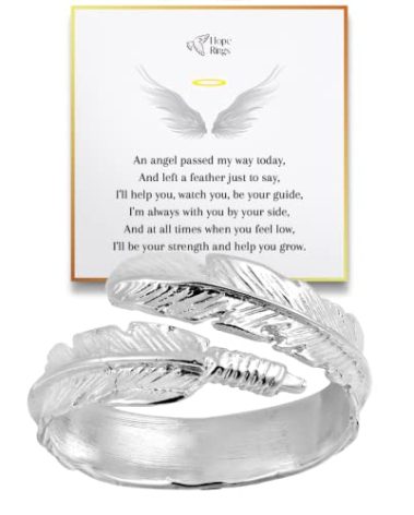 Hope Rings – Feather From an Angel Ring – Handcrafted 925 Sterling Silver Angel Ring for Women – Memorial Gifts & Thoughtful Accessories – Women's Silver Jewelry (Adjustable)
