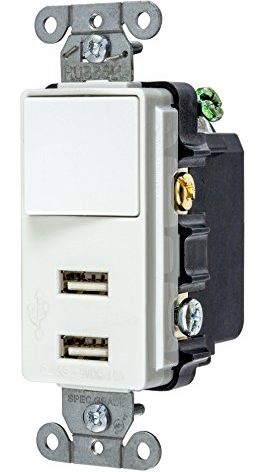 Bryant Electric USBB102W 15 Amp 125V Decorator USB Switch Combination Charger, White