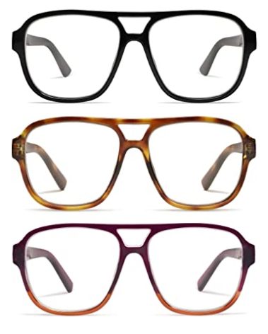 AMOMOMA 3 Pack Oversized Aviator Spring Hinge Reading Glasses for Women Men,Retro Blue Light Computer Reader Frame AM6081C1+C3+C4 1.5X