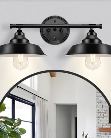GZBEINI Farmhouse Vanity Light Fixtures,2-Light Black Bathroom Lighting Fixtures Over Mirror,Modern Industrial Metal Wall Sconce for Mirror Cabinet Bathroom Vanity Mirror Workshop