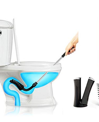 ToiletShroom Revolutionary Plunger, Squeegee, Clog Remover, Drain Cleaner, Bathroom Toilet Dredge Tool, Stainless Steel Handle with Caddy Holder, Оne Расk, Black