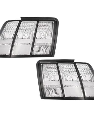HECASA Pair Tail Lights Compatible with 1999-2004 Ford Mustang Rear Tail Light Lamp Replacement for FO2818109 FO2819109 3R3Z13405AA 3R3Z13404AA Driver&Passenger Side Clear Lens Chrome Housing