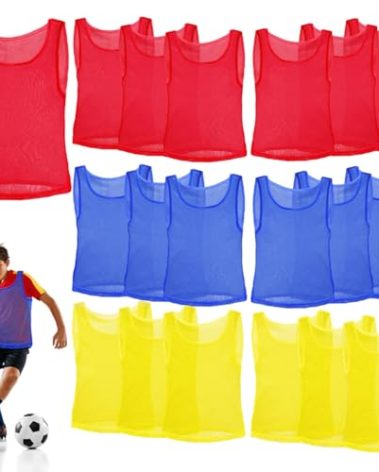 Eorbow 18 Packs Youth Team Pinnies, Kids Scrimmage Training Vest, Training Pennies, Jerseys Mesh Practice Vests for Basketball, Soccer, Football, Volleyball, 3 Colors