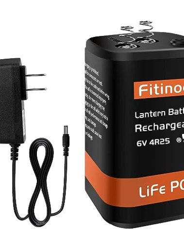 Fitinoch Rechargeable 6 Volt 4.5AH Lantern Battery with Charger, LiFePO4 6V Batteries 1500 Cycles with BMS (Screw Terminals), 4R25 Lantern Battery Replacement(1 Pack)