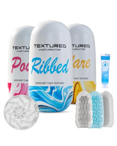 Male Masturbator Sex Toys for Men - Pocket Pussy Egg Set Stroker Adult Sex Toys, Ultra Soft Stretchy 3D Realistic Textured Male Masturbators Cup, 3 Penis Training Egg Set Male Sex Toys for Men