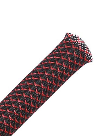 25ft - 1/4 inch PET Expandable Braided Sleeving – BlackRed – Alex Tech Braided Cable Sleeve