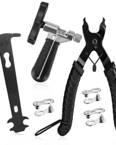 A AKRAF Bicycle Chain Repair Tool Kit with Bike Link Plier, Chain Breaker Splitter Tool, Chain Wear Indicator Checker, 3 Pairs Bicycle Missing Links, Chain Master Link Remover and Connector